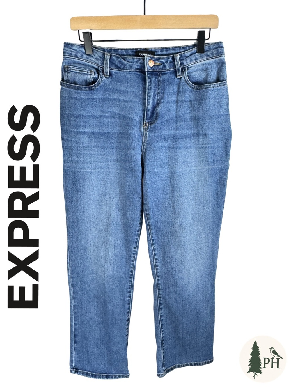 Express Straight Leg Jeans Women’s 8 Ankle Short High Rise Medium Wash Stretch